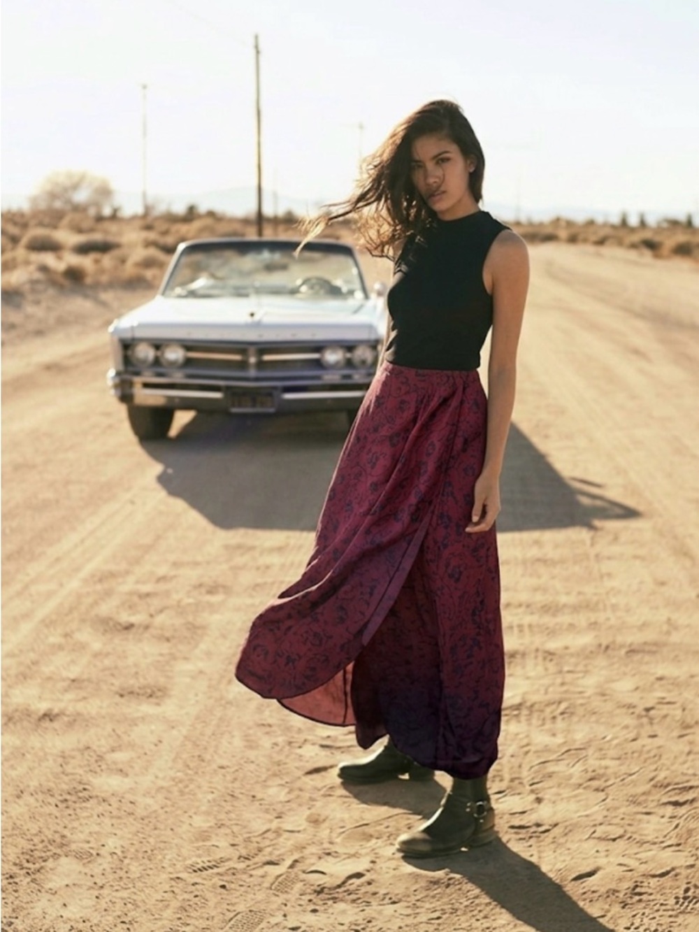 Vintage 90s Burgundy Floral Draped Maxi Skirt Goth Dark Academia Wrap-Effect